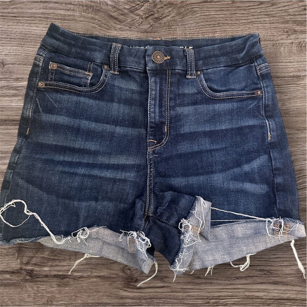 American Eagle Outfitters Dark Blue Jean denim Shorts next level stretch 4